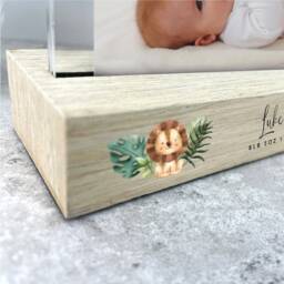 Personalised Baby Photo Frame - Jungle Animals Wooden Base, 6x4 - thumbnail 3
