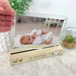 Personalised Baby Photo Frame - Jungle Animals Wooden Base, 6x4 - thumbnail 2