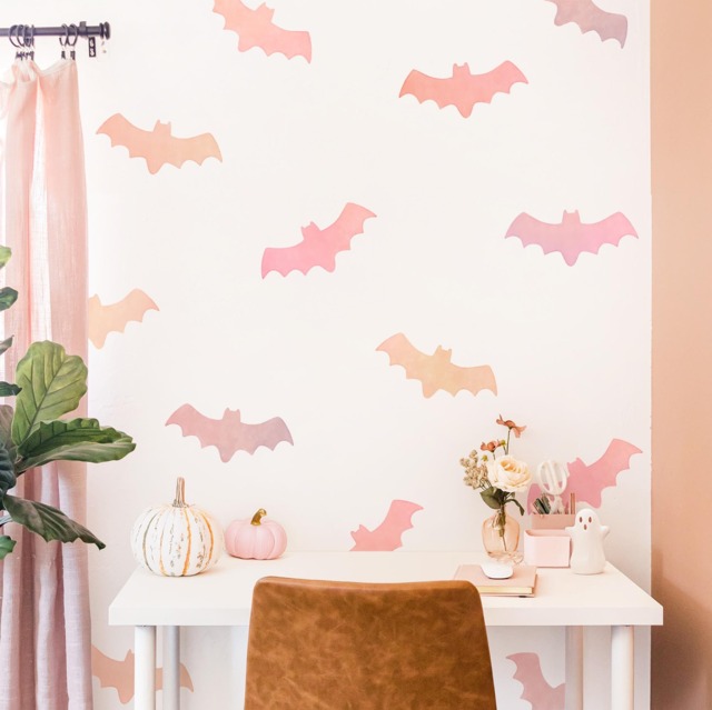Halloween Bat Wall Decals - Removable, Reusable Stickers Decor, Pastel Watercolor Art - image 1