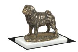 Pug, Dog White Marble Base Statue, Limited Edition, Artdog. Made Of Cold Cast Bronze. Perfect Gift. Limited Edition