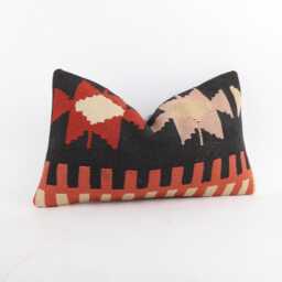 Handmade Turkish Kilim Pillow 12x20 Wool Cushion Cover - thumbnail 2