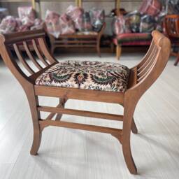 Vintage Silk Rug Ottoman Bench, Beech Wood Stool, Marquise Chair - thumbnail 4