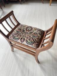Vintage Silk Rug Ottoman Bench, Beech Wood Stool, Marquise Chair - thumbnail 1