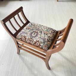 Vintage Silk Rug Ottoman Bench, Beech Wood Stool, Marquise Chair - thumbnail 2