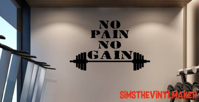 No Pain Gain Gym Wall Decal, Barbell Vinyl Sticker - image 1