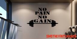No Pain Gain Gym Wall Decal, Barbell Vinyl Sticker - thumbnail 1
