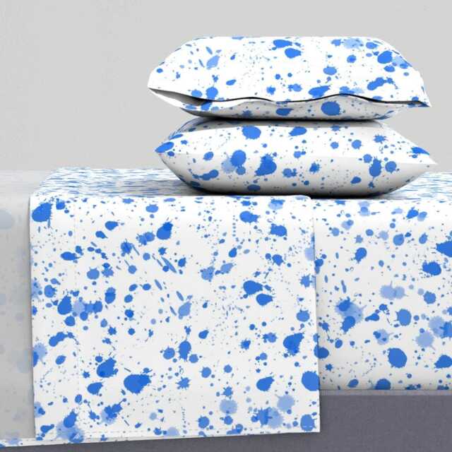 Abstract Sheets - Splat in Cobalt Blue By Danika_Herrick Ink Splatter Dots Nautical Cotton Sateen Sheet Set Bedding Spoonflower - image 1