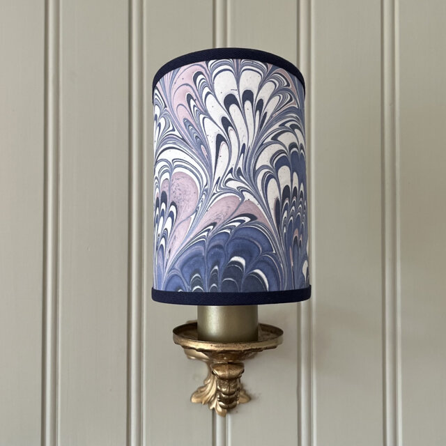 Hand Marbled Pink Peacock - Handmade, Candle Clip Half Shield Lampshade For Wall Lights - image 1