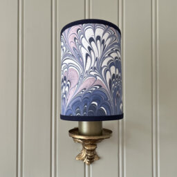 Hand Marbled Pink Peacock - Handmade, Candle Clip Half Shield Lampshade For Wall Lights - thumbnail 1