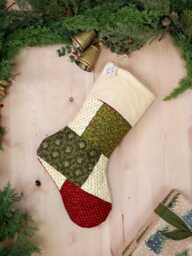Personalized Quilted Christmas Stocking, Patchwork Design, Farmhouse Decor - thumbnail 1
