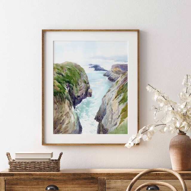 San Francisco Cliff Watercolor Art Print Coastal Ocean View - image 1