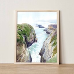 San Francisco Cliff Watercolor Art Print Coastal Ocean View - thumbnail 2