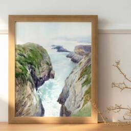 San Francisco Cliff Watercolor Art Print Coastal Ocean View - thumbnail 3