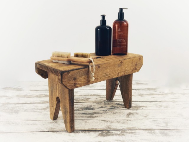 Rustic Stool, Small Wooden Bathroom Table, Handmade Sustainable Gift, Childs Seat, Step Low Side Table - image 1