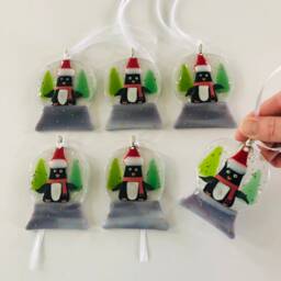 Fused Glass Penguin Christmas Tree Decoration - Decoration, Cornish Glass, Fused Glass Cornwall - thumbnail 2