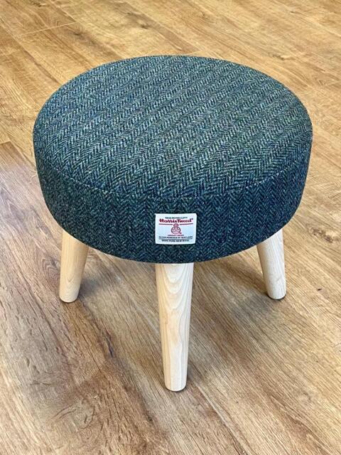 Charcoal Harris Tweed Footstool With Varnished Wooden Legs - image 1