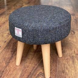 Charcoal Harris Tweed Footstool With Varnished Wooden Legs - thumbnail 3
