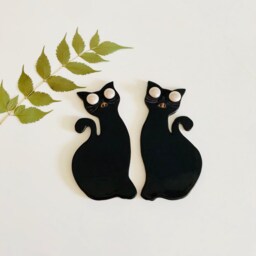 Ceramic Cat Wall Hanging Set, Iridescent Eyes, Halloween Decor - thumbnail 4