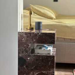 Rosso Levanto Marble Nightstand Handmade Natural Stone Side Table - thumbnail 3