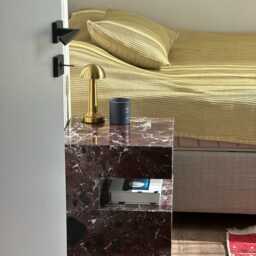 Rosso Levanto Marble Nightstand Handmade Natural Stone Side Table - thumbnail 2