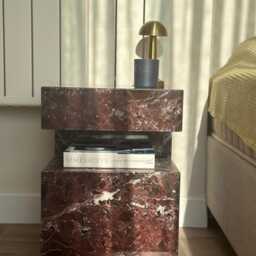 Rosso Levanto Marble Nightstand Handmade Natural Stone Side Table - thumbnail 4