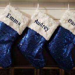 Christmas Sale Free Monogrammingshimmery Midnight Blue Navy Many Colors Sequin Christmas Stocking With Personalization/Free Shipping - thumbnail 3