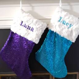Christmas Sale Free Monogrammingshimmery Midnight Blue Navy Many Colors Sequin Christmas Stocking With Personalization/Free Shipping - thumbnail 2