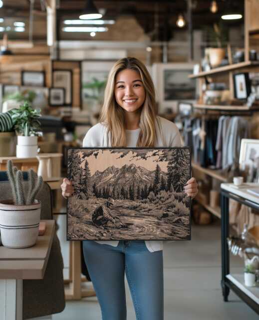 Vintage Gold Prospector Wall Art - Nature Inspired Engraved Wood Lithograph Illustration, Large Art, Alaska River Rush Print - image 1
