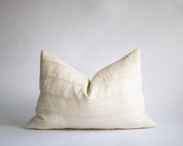 Cream Striped Lumbar Pillow Cover Handwoven Chiang Mai Cotton - image 1