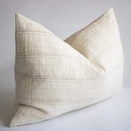 Cream Striped Lumbar Pillow Cover Handwoven Chiang Mai Cotton - thumbnail 3