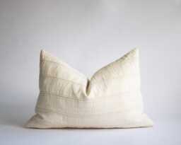 Cream Striped Lumbar Pillow Cover Handwoven Chiang Mai Cotton - thumbnail 1