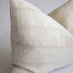 Cream Striped Lumbar Pillow Cover Handwoven Chiang Mai Cotton - thumbnail 2