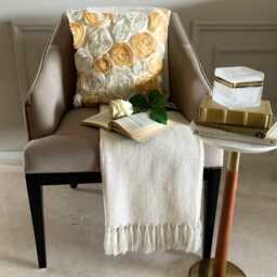 "Art Silk Ribbon Embroidered Ivory & Gold Rose Decorative Pillow Sham 24""x24""/26""x26" - thumbnail 2