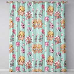 Cute Gingerbread Girl Candy House Sweet Mint Stripe Background Seamless Pattern Readymade Eyelet Ring Top Thermal 100% Blackout Curtains - thumbnail 2