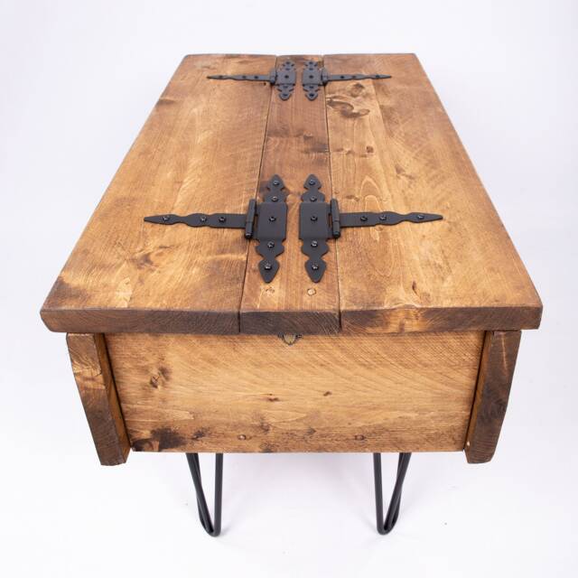 Antique Hairpin Leg Blanket Box Toy Chest -By Dab Chic & Vintage/Bespoke Handmade Rustic Solid Wood Trunk With Black Legs - image 1