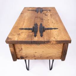 Antique Hairpin Leg Blanket Box Toy Chest -By Dab Chic & Vintage/Bespoke Handmade Rustic Solid Wood Trunk With Black Legs
