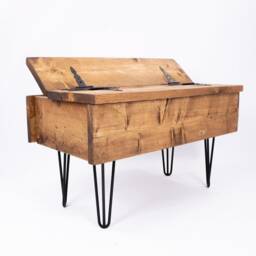 Antique Hairpin Leg Blanket Box Toy Chest -By Dab Chic & Vintage/Bespoke Handmade Rustic Solid Wood Trunk With Black Legs - thumbnail 2