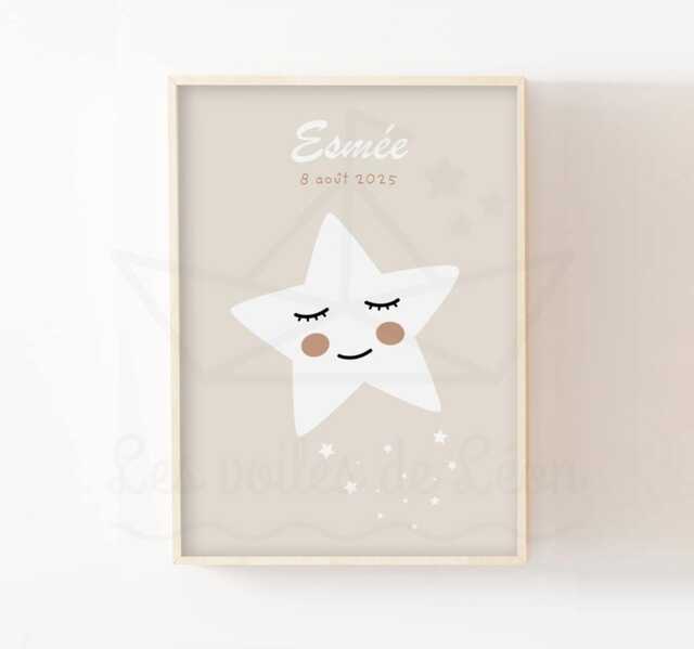 Boho Star Poster For Children, Personalized Baby Room Poster, Boho Decoration A Girl Or Boy, Birth Gift With Name - image 1
