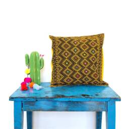 Mexican Embroidered Pillow Cover, Folk Cushion Mexico - thumbnail 2