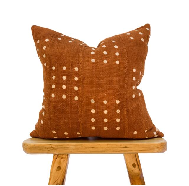 Authentic African Pillow, Handwoven Mudcloth Brown Rust With White Dots Pillow Cover- Throw Cover, Sofa Cushion 20x20 - image 1