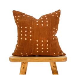 Authentic African Pillow, Handwoven Mudcloth Brown Rust With White Dots Pillow Cover- Throw Cover, Sofa Cushion 20x20 - thumbnail 1