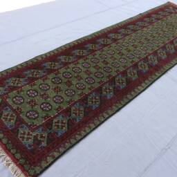 10 Ft Green Runner Rug Turkmen Mowri Design Afghan Bukhara Rug, Handmade Wool Tribal Oriental For Hallway Runner, Kitchen - thumbnail 3