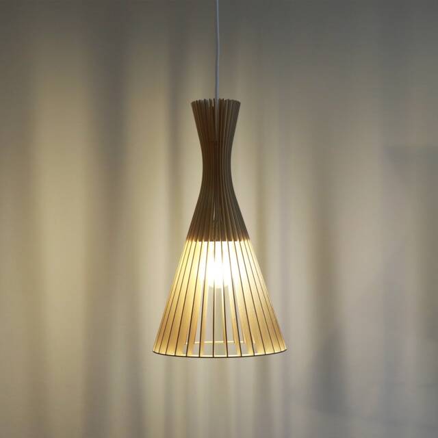 "Scandinavian-style Wooden & Cardboard Pendant Lamp With Minimalist, Eco-Friendly, Cocoon-Like Design, Made From Recycled Materials, Kido ""Licuala" - image 1