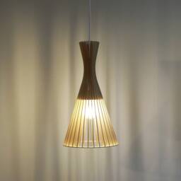 "Scandinavian-style Wooden & Cardboard Pendant Lamp With Minimalist, Eco-Friendly, Cocoon-Like Design, Made From Recycled Materials, Kido ""Licuala" - thumbnail 1