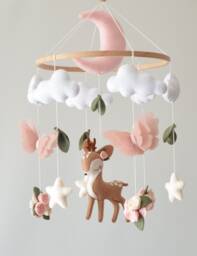 Deer Baby Mobile Girl, Butterflies Baby Mobile, Flowers, Shower Gift