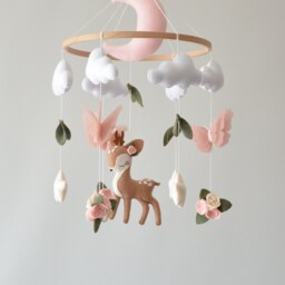 Deer Baby Mobile Girl, Butterflies Baby Mobile, Flowers, Shower Gift - thumbnail 2
