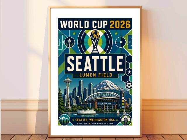 Seattle World Cup 2026 Host City - Football Print Gift Bespoke A5 A4 A3 Framed Or Unframed - image 1