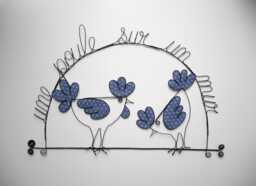 Metal Hen Wall Decoration With Driftwood & Wire, A On Wall, Country Chic Decor, Retro Boho, Nature Wire - thumbnail 1