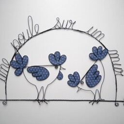 Metal Hen Wall Decoration With Driftwood & Wire, A On Wall, Country Chic Decor, Retro Boho, Nature Wire - thumbnail 2