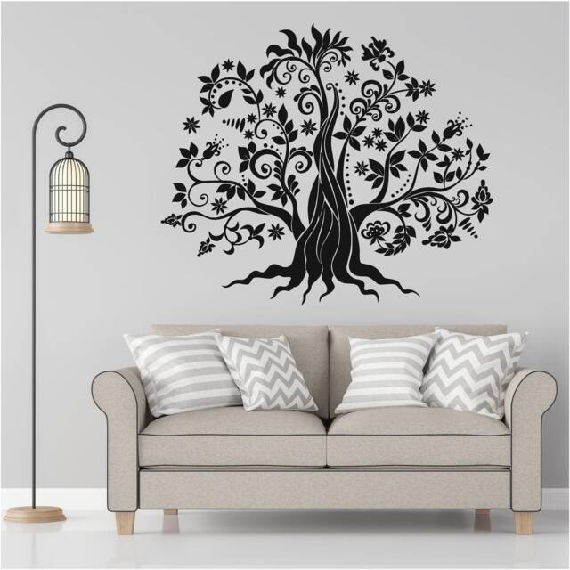 Beautiful Floral Tree Vinyl Wall Art, Decal, Sticker, Transfer, Mural, Decor, Rent Friendly, Interior, Exterior, Full - 0938 - image 1